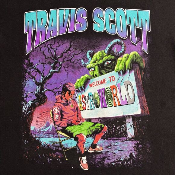 Travis Scott Welcome to Astroworld T-Shirt Men’s Size Large Thick Paint Graphic - Picture 9 of 12